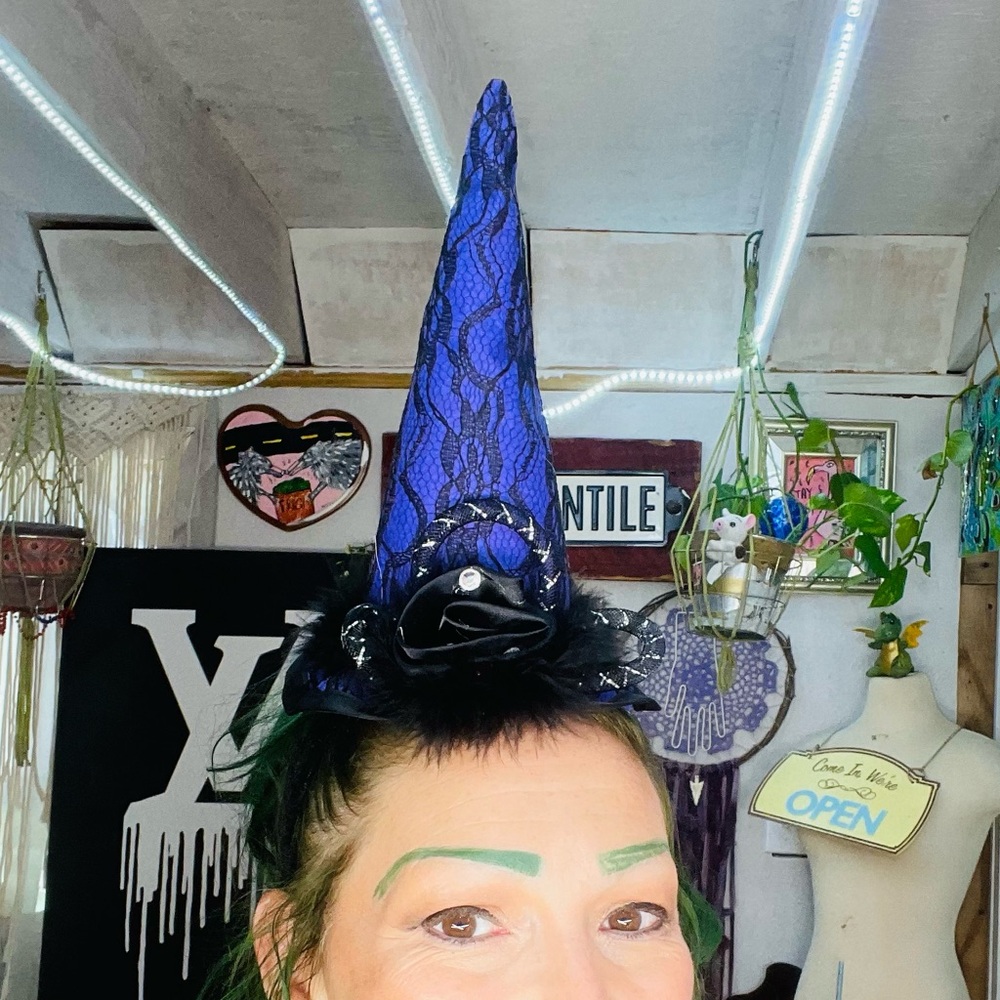 Blue Purple Lace Witch Hat with Black Accents